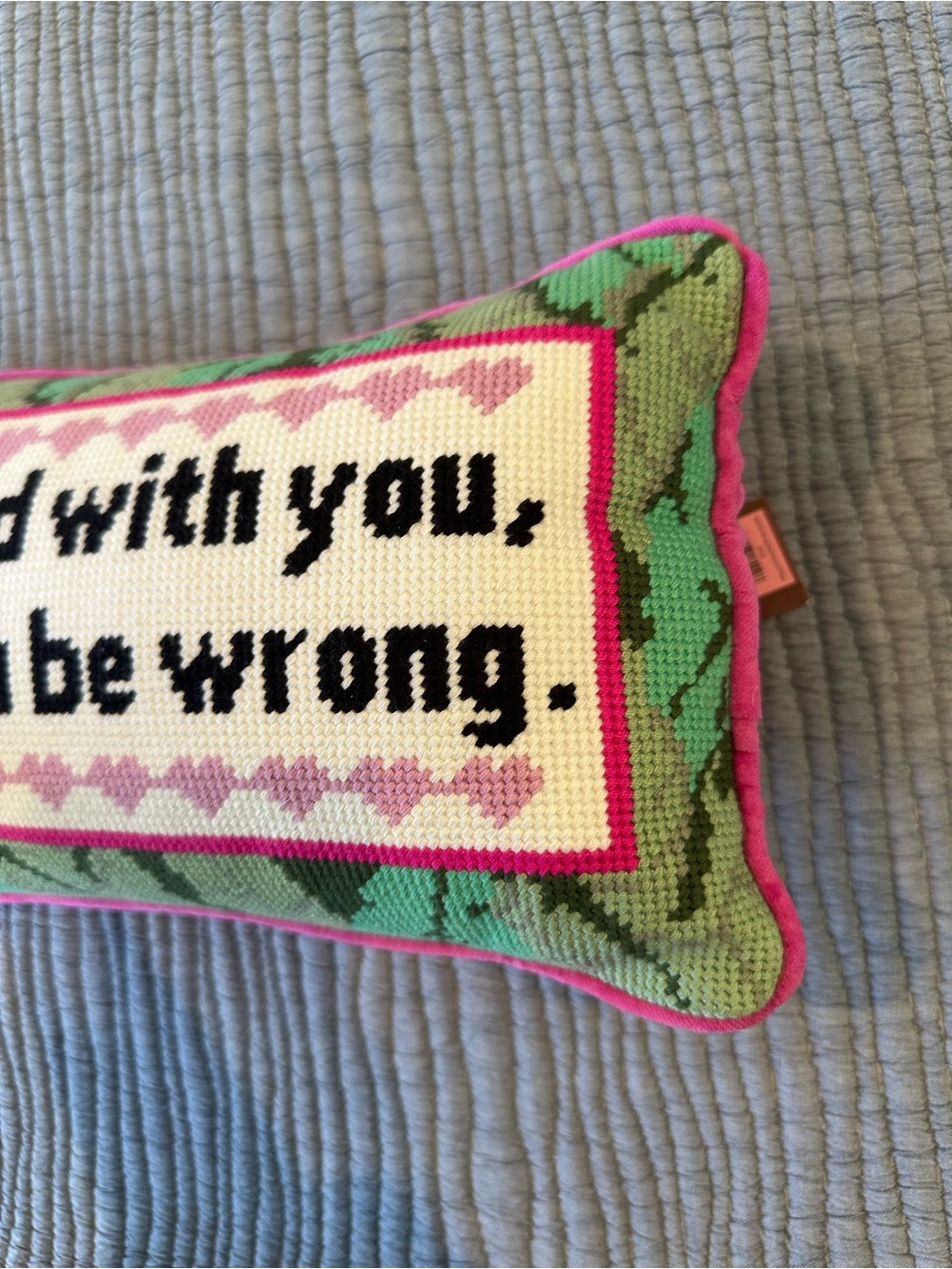 Playful Pink Trim Embroidered Accent Pillow - 'If I agreed with you' - Picture 6 of 9